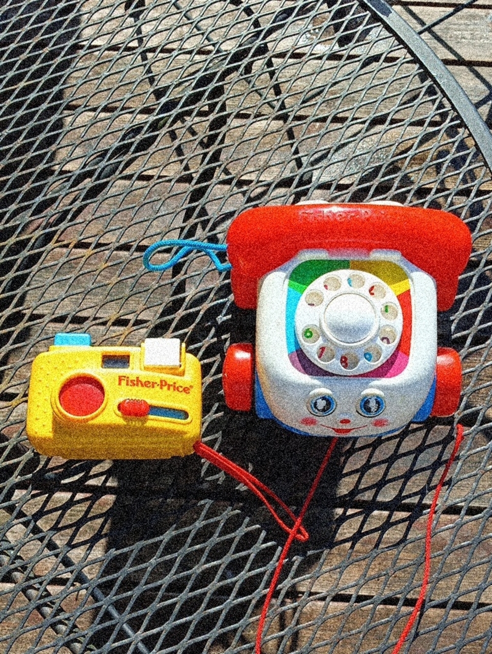 Vintage Fisher-Price Red, White, Yellow Pull Phone And Camera